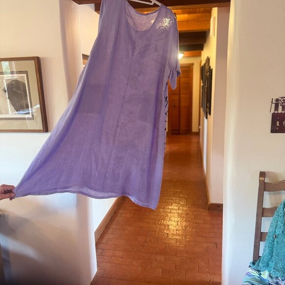 Fun Italian midi purple XL  dress w floral embroidery and pockets - Picture 4 of 11